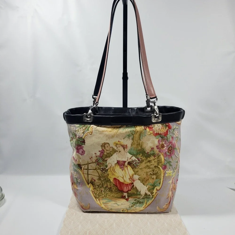 Y2K Brighton Jodi Leather Handbag Purse Black Reversible French Country Tote